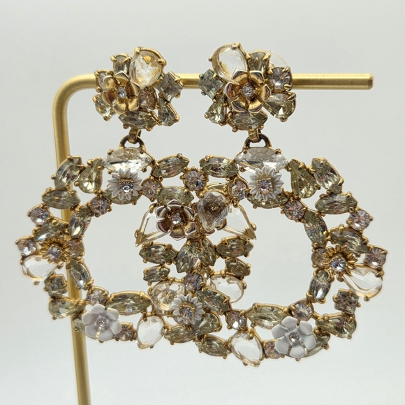 J. Crew Floral Crystal Wreath Statement Earrings – Antiqued Gold-Tone - Picture 6 of 16